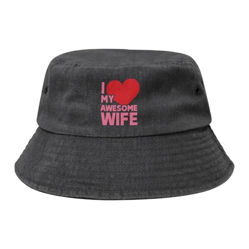 I Love My Awesome Wife Bucket Hat Cotton Sun Hat Summer Beach Hat Black