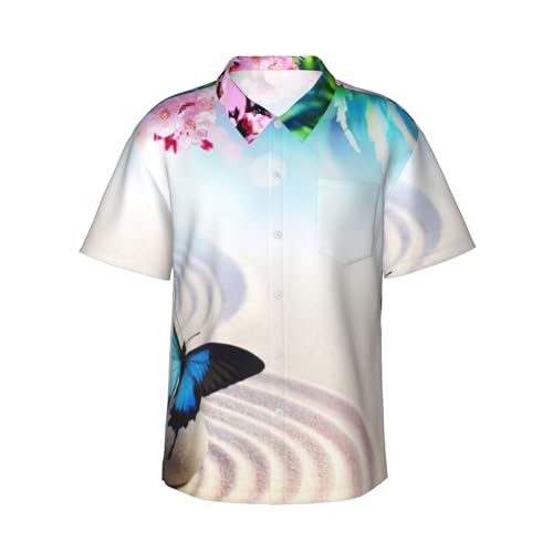 Chemise de plage homme EdWal : haut à boutons et motif papillon pour short d'été décontracté
