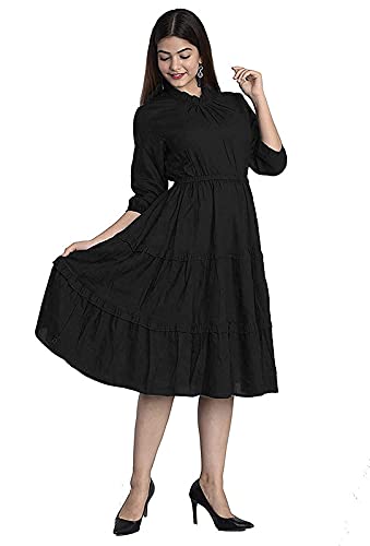 Image of Solid Plain Rayon A line One Piece Dress Gown Dress for Women & Girls Special Black