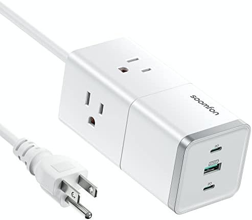 USB-C Charger, SOOMFON 65W 6 Port Fast Desktop Charging Station with 3 Outlets & 3 Fast Charging Ports, Wall Charger with 5ft AC Cable for MacBook Pro/Air,Laptop,iPhone,iPad Pro,Samsung Galaxy,etc