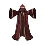 Colorful House Mens Halloween Costume Sorcerer Robe, Wizard Robe Adult with Hooded Sleeves Cloak Cape(59'/150cm, Red)