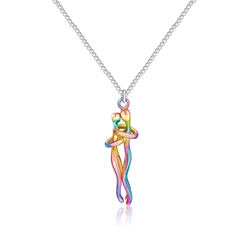 Yifnny Couple Hug Necklace Stainless Steel Love Pendant Hugging Necklace Couples Jewelry Promise Matching Wife for Women Him and Her (Color A)