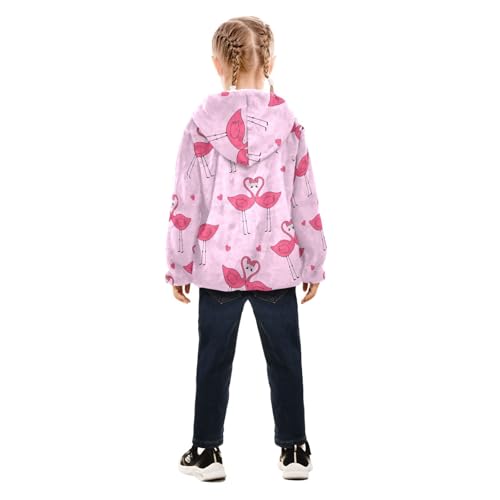 OTVEE Two Pink Flamingos Valentine Kids Hoodie Jacket Fall Spring Full Zip Warm Outwear Coat4