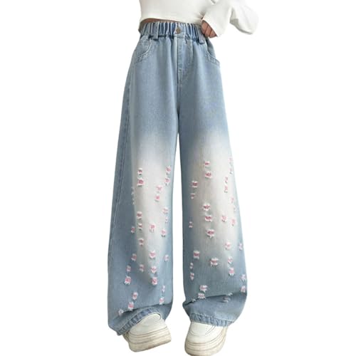 Pantalones vaqueros de pierna ancha para niña holgados rectos elásticos