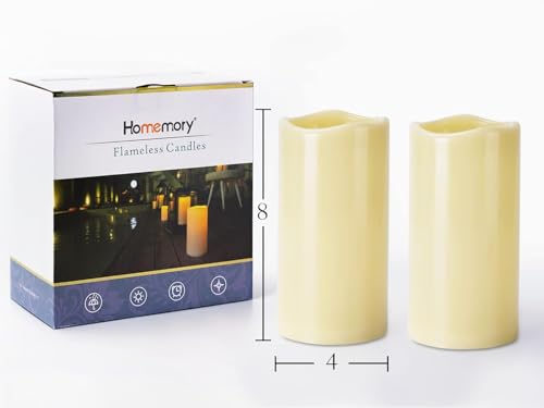 Image of Homemory 4 inch x 8 inch Waterproof Outdoor Flameless Candles, Battery Operated Flickering LED Pillar Candles with Remote and Timers for Indoor Outdoor Lanterns, Long Lasting, Large, Dark Ivory, Set of 4