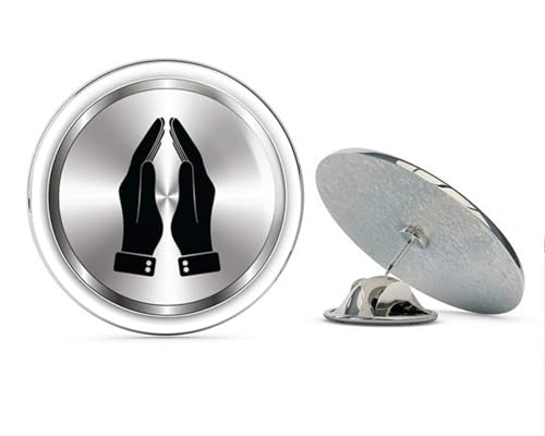 Praying Hands Silver Label Religion Round Metal 0.75" Lapel Pin Hat Shirt Pin Tie Tack Pinback2