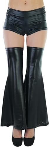 ToBeInStyle Women's Rave Cowgirl Bell Bottom Faux Leather Warmers - Black - OS4