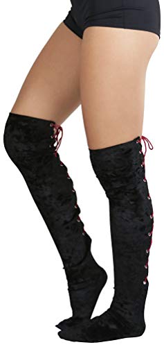 Image of ToBeInStyle Women's Lace Up Back Seam Tights Sheer or Opaque Hosiery Stockings Crisscross Lace Ribbon Zigzag Design