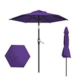 AreShark Sombrilla redonda de 7.5 pies para mesa de mercado con inclinación y manivela, morado oscuro