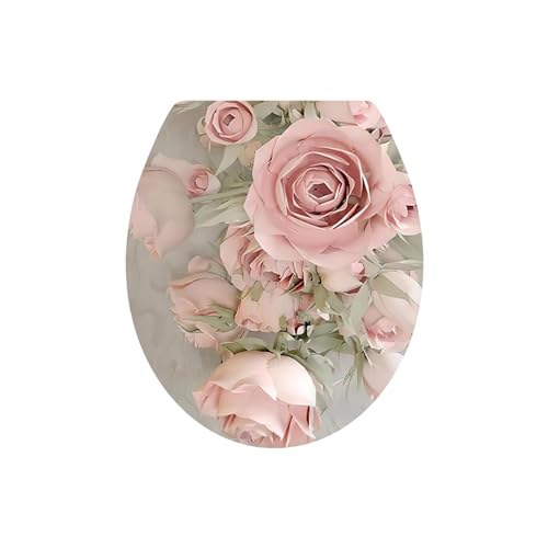 DetonTsai Adhesivo para asiento de inodoro, diseño de flores en 3D, adhesivo de pared, extraíble, color rosa, vinilo, floral, adhesivo para inodoro