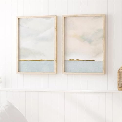 Affiche Paysage Côtier Aquarelle Mer Ciel Toile Beige Pastel Décoration Nordique Maison