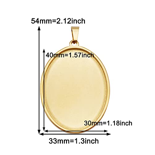 Julie Wang 10pcs Stainless Steel Base Settings Charm Gold Color Oval Blank Bezel Frames Pendant Trays Fit Cameo Cabochons Jewellery Making 40x30mm - Image 2