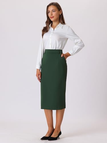 Hobemty Women's Pencil Skirt High Waist Split Back Work Midi Skirts X-Large Dark Green by Hobemty - Image 6