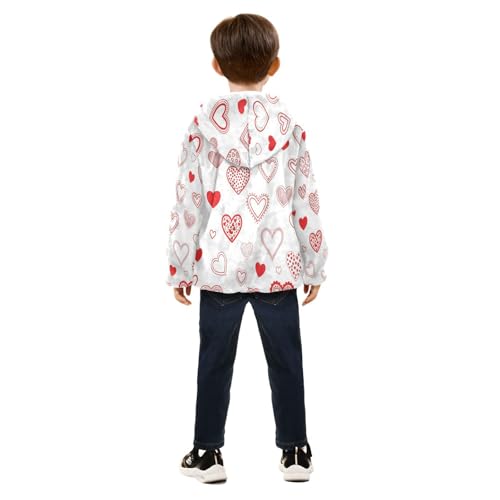 Heart Pattern with Red Accents Toddler Fleece Jacket Girl Boys Hooded Fleece Jacket Coat Warm Outwear Zip-up 3-10T4