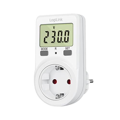 LogiLink EM0002B Misuratore Ampio LCD, Display: Potenza in Watt, Tensione di Rete, consumo, Costi energetici e avviso di sovraccarico, Bianco