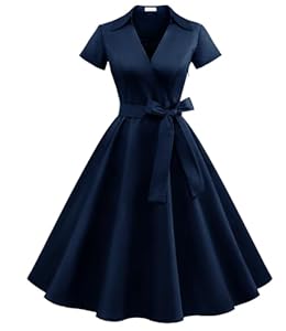 Timormode Cocktailkleid Damen Rockabilly Kleider Damen Festlich Abendkleid Kurz Vintage Kleider Damen 50er Jahre Kleider Damen Navy XL
