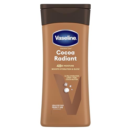 Vaseline Intensive Care Cocoa Radiant Body Lotion- loción corporal de uso diario – hecha con manteca de cacao pura para hidratar la piel seca y aportar un brillo natural – 2 x 200 ml