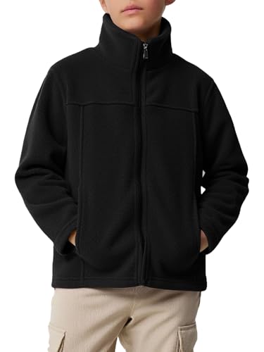 Haloumoning Boys Zip Up Fleece Jacket Kids Lightweight Outerwear Long Sleeve Mock Neck Coat with Pockets 5-14Y
