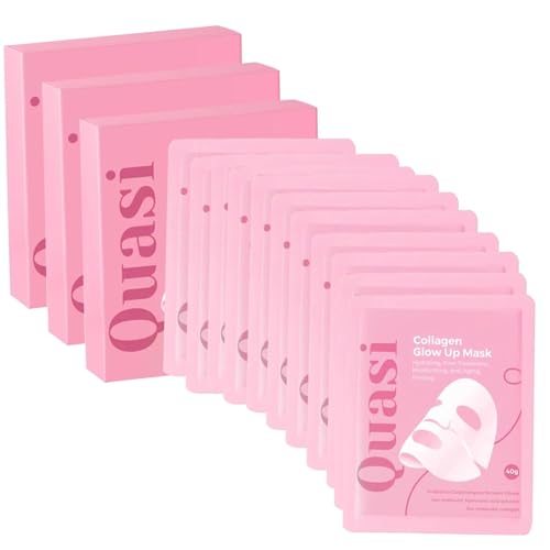 Quasi Bio Collagen Face Mask Overnight, Quasi Face Mask, Quasi Collagen Glow Up Mask 2.0, Firm Skin Deep Hydrating Masks for Pore Minimizing, Elasticity Improvement (3 Box (12 Pcs))