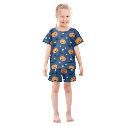Pajama Short Sets Halloween Pumpkin Bat Stars Soft Cotton Summer Sleepwear 2 Piece PJS Size 5-14T4