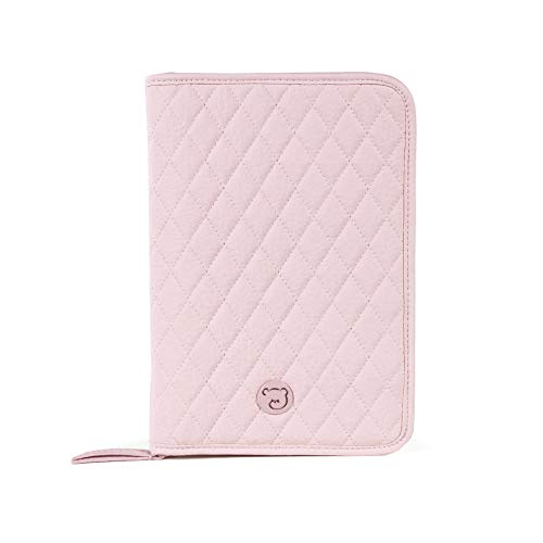 Pasito a Pasito. Libro de Nacimiento María. Funda Portadocumentos de Bebé con bolsillos y cremallera. Eco-leather tipo vacuno Color Rosa....