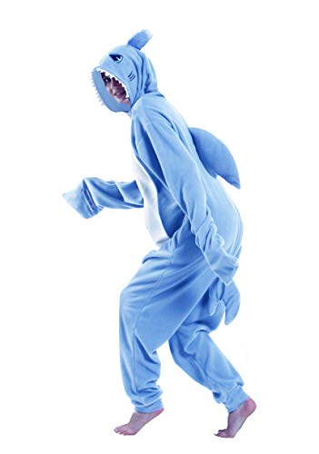 Dressfan Unisex Adult Kids Cartoon Animal Blue Shark Onesie Pajamas Cosplay Costume Halloween Blue M #TOP2