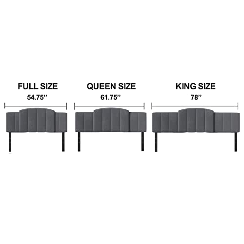 Iccequee Bed Headboard Velvet Upholstered Curved Top Design Full/Queen/King Size 3 In 1, Heights From 37 To 49 Inch Adjustable Dark Grey Set Of 1 #TOP5