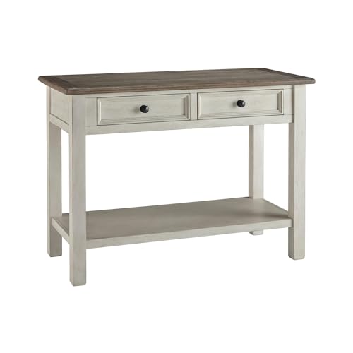 Signature Design by Ashley Bolanburg Sofa Table, Two‑Tone Wood Console With Drawers, Antique Finish With Metal Hardware, Ideal for Entryway or Living Room Display, Antique White