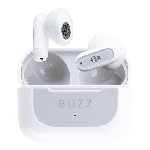 Image of Honeyport HP Buzz Earbuds - TWS Bluetooth Earbuds with Smart Voice Assistant, Active Noise Cancellation, 30-Hour Playtime, IP4X Sweatproof (White)
