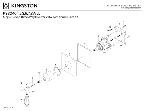 Vanne de déviation Kingston en laiton poli pour douche moderne haut de gamme - 3