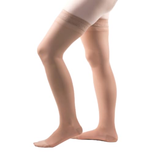 Image of Allegro Women's Thigh High Compression Stockings 15-20 mmHg Support Hose | Lightweight sheer fabric, lace-silicone stay-up band, reciprocated heel and balloon toe for secure hold and everyday comfort