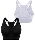 Litherday Sujetador Deportivo Mujer Alto Impacto sin Aros Top Deportivo sin Costuras con Copas Extraíbles y Espalda Nadadora Transpirable para Fitness Yoga Gimnasio, Estilo 2, Negro+ Blanco,L