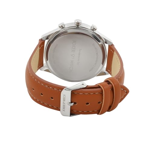 Image of Joker & Witch Leather Hawkeye Men Analogue Watch Bracelet Stack, White Dial, Brown Band
