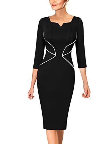 VFSHOW Womens Notch V Neck Work Office Business Bodycon Pencil