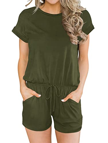 ANRABESS Women's Summer Rompers Casual Loose Round Neck Short Sleeve Jumpsuit Rompers 1 Piece Longewear with Pockets junlv-S BYF-33
