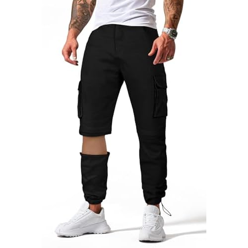 GINGTTO Mens Outdoor Hiking Convertible Pants Slim Fit Stretch Cargo Joggers Lightweight Work Pants for Men Black 34W x 30L