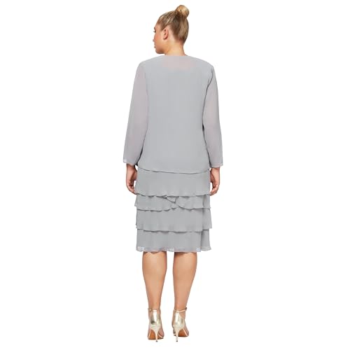 Image of S.L. Fashions Women's Mother of The Bride Tiered Jacket Dress with Shoulder Embellishment