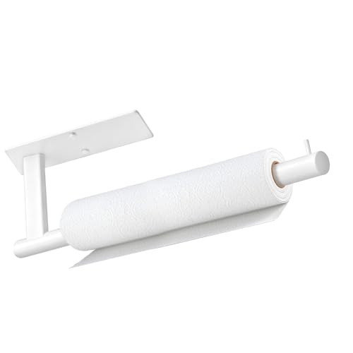 Image of Paper Towel Holder, Self Adhesive or Drilling Paper Towel Holder Under Cabinet, Stainless Steel Paper Towel Holders Wall Mount for Kitchen, Bathroom, Sink, Pantry, Fridge (White)
