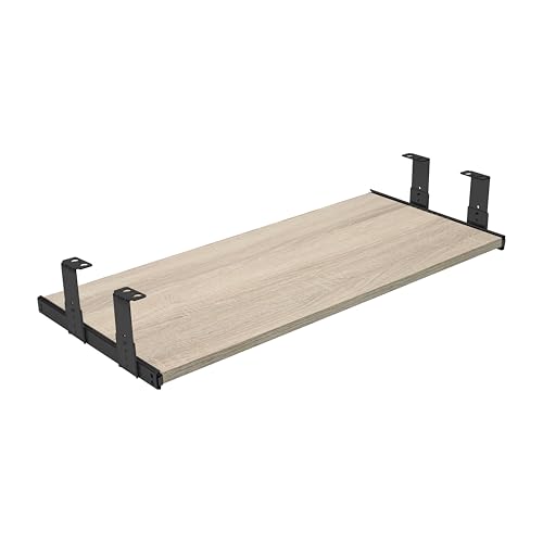 FIX&EASY Up&Down XL Cajon con Plataforma, Bandeja 600X300mm roble sonoma, Guías correderas extraible negro 300mm con bloqueo, Portateclados Rieles altura ajustable para Teclado Ratón Mesa Escritorio