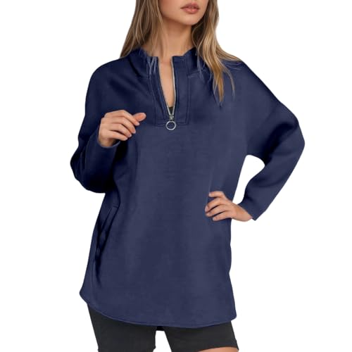 Damen-Sweatshirt, Übergröße, Fleece, Halber Reißverschluss, lässig, Lange Ärmel, trendiges modisches Winterkleidung, L