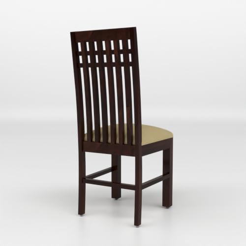 Image of Solid Sheesham Wood Dining Chair Set of 2 | Premium Wooden Dining Chairs with Cushioned Seat | Elegant Vertical Slatted Backrest | Heavy Duty Dining Table Chairs for Kitchen