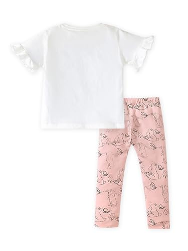 Image of HILEELANG Toddler Girl Easter Outfit Spring Summer Cotton Leggings Pants Tees Shirts Clothing Sets