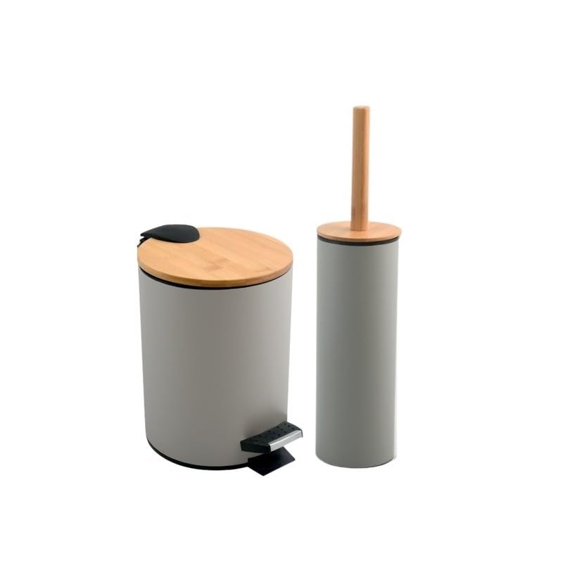 Set de papelera de pedal 5L y escobilla Adonis Taupe para un baño moderno y ordenado