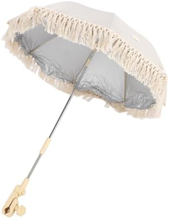 RiToEasysports Baby Stroller Umbrella Sunshade, Blocking Adjustable Angle Lace Design with Clamp On for Stroller Pushchair Beach Chair (Chrysanthemum Umbrella) - 4