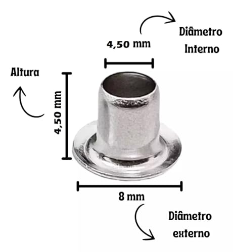 Ilhós de Alumínio Nº54 para Roupas e Artesanato, Não Enferruja, Pacote com 500 Unidades (Preto)