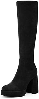 Modatope Platform Knee High Boots for Women Chunky Heel Rounded Toe Womens Knee High Boots Side Zipper Tall Boots