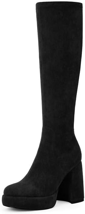 Modatope Platform Knee High Boots for Women Chunky Heel Rounded Toe Womens Knee High Boots Side Zipper Tall Boots