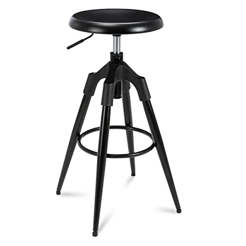 Brage Living 29-32.5 Inch Industrial Adjustable Bar Stool, Swivel Round Seat Metal Barstool with Legs, Backless Heavy Duty Airlift Bar Chair for Kitchen Dining Pub Cafe (Black)
