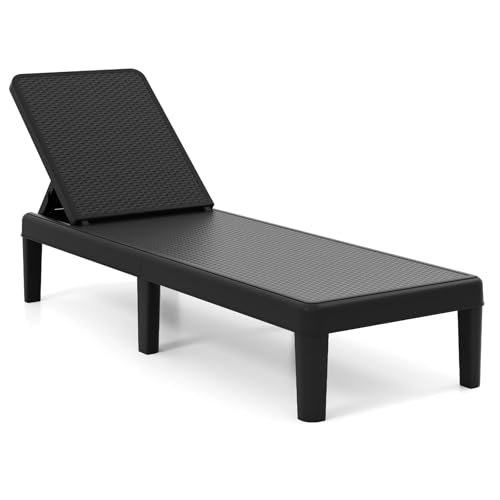 COSTWAY Bain de Soleil en PP Effet Rotin, Chaise Longue Jardin Exterieur, Dossier Inclinable à 4 Positions, 6 Pieds, Montage sans Outil, Transat pour Terrasse...
