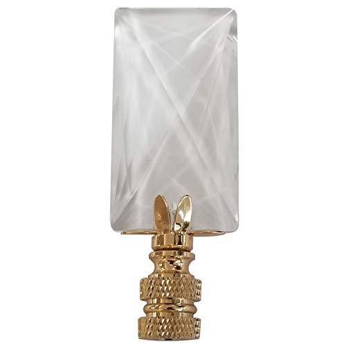 Image of Royal Designs Oblong Rectangle 1.25 inch Lamp Finial, Clear Faceted Crystal, Polished Brass Base, Single